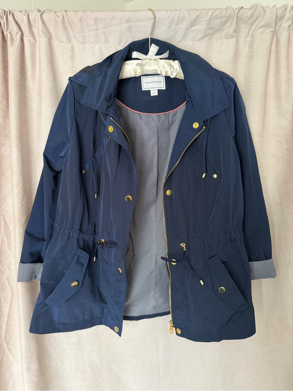 Charter Club Navy Anorak Jacket with Gold Hardware
